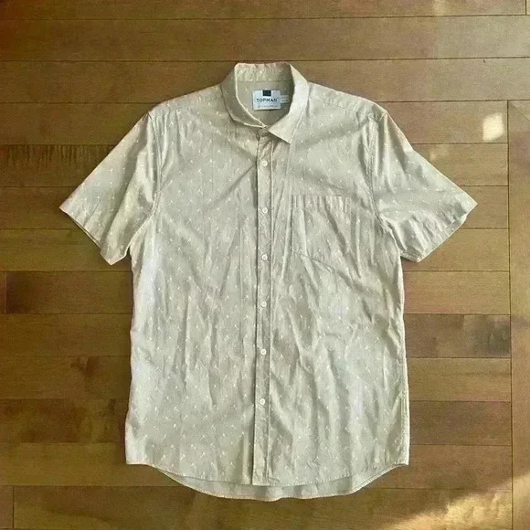 Top  Man | Tan short sleeve button down shirt size large - Picture 2 of 3
